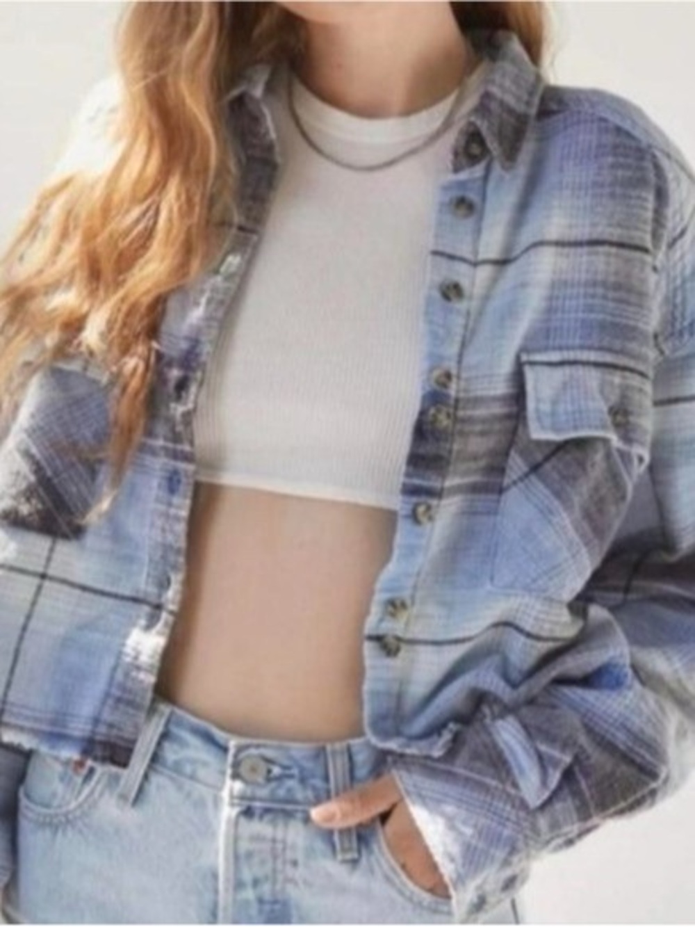 BDG Joey 100% Cotton Flannel Shirt Womens M Blue Retro 90s Y2K Casual Streetwear